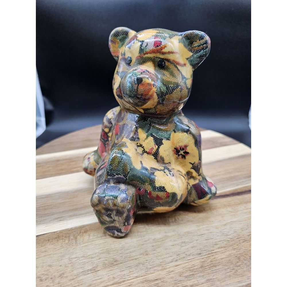 Vintage Decoupage Teddy Bear Figurine Floral Cottage‎ Core
